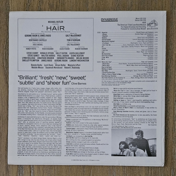 HAIR•Rock Musical (TheOriginal Broadway Cast Recording)•RCA Victor (#LSO… - Picture 4 of 16